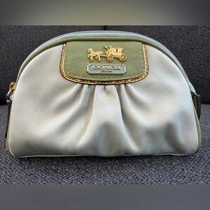 Coach Vintage Small Cosmetic Makeup Pouch in Light Blue Sateen W/ Gray Interior